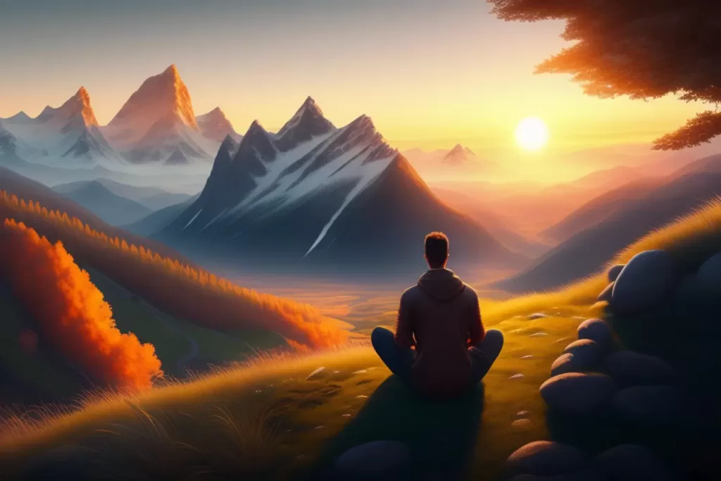 Man meditating-set in mountain landscape